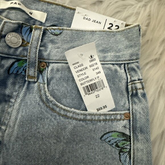 PACSUN womens NWT Dad Jeans Butterfly pattern 22 light wash y2k - Picture 4 of 16